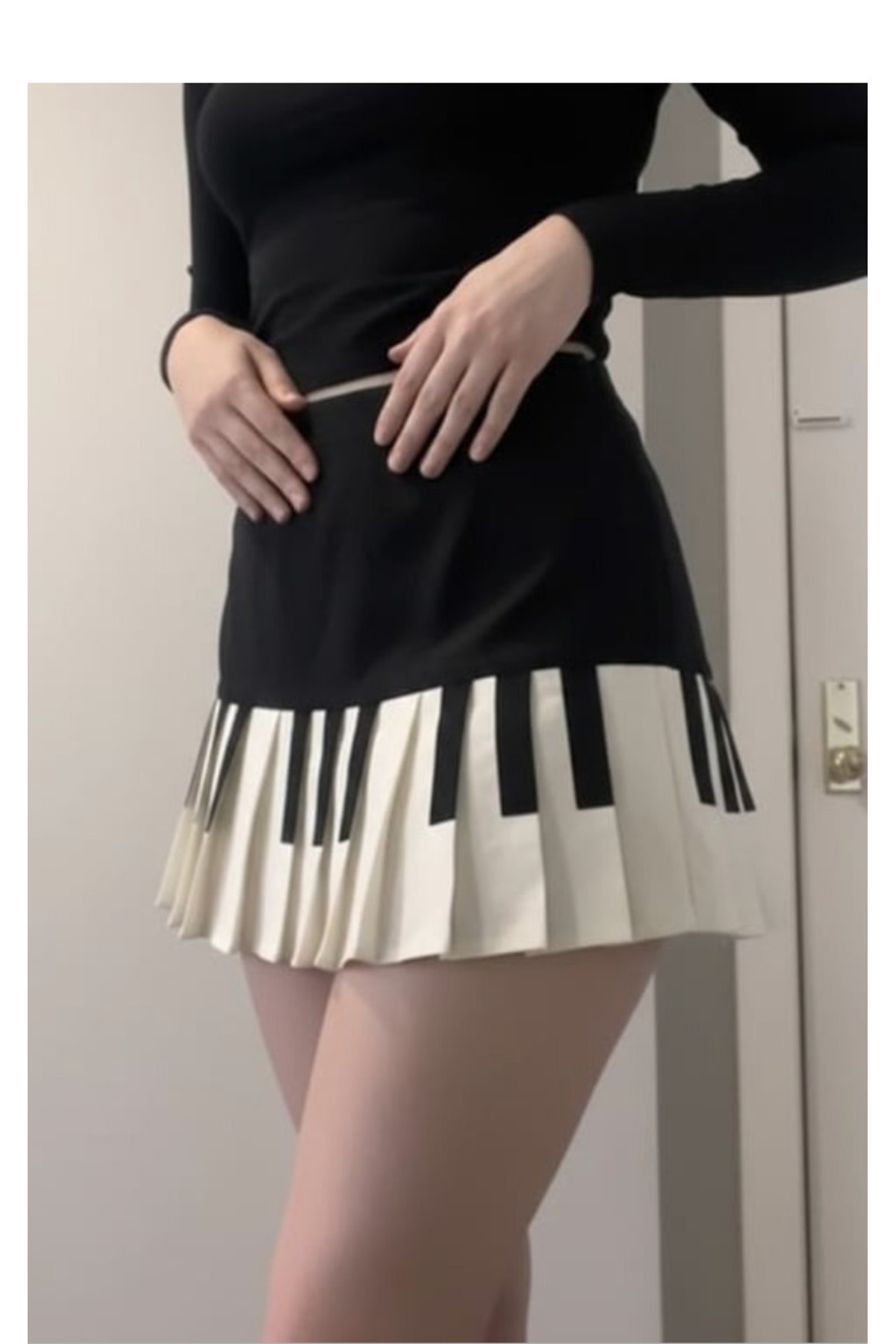 Köstebek  Pileli Piyano Tuş Desenli Siyah Beyaz Etek - Görsel 2