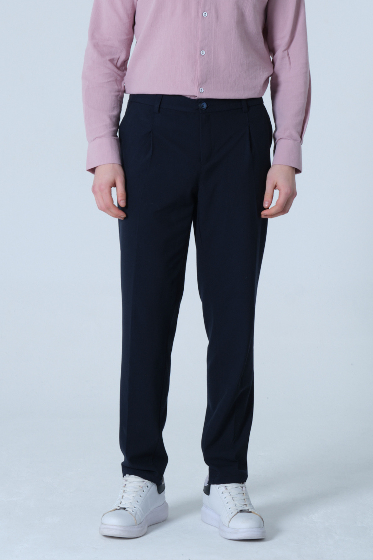 RELAXL Pileli Lacivert Erkek Kumaş Pantolon 2XS-10XL Kemer Takılabilir. görsel 6
