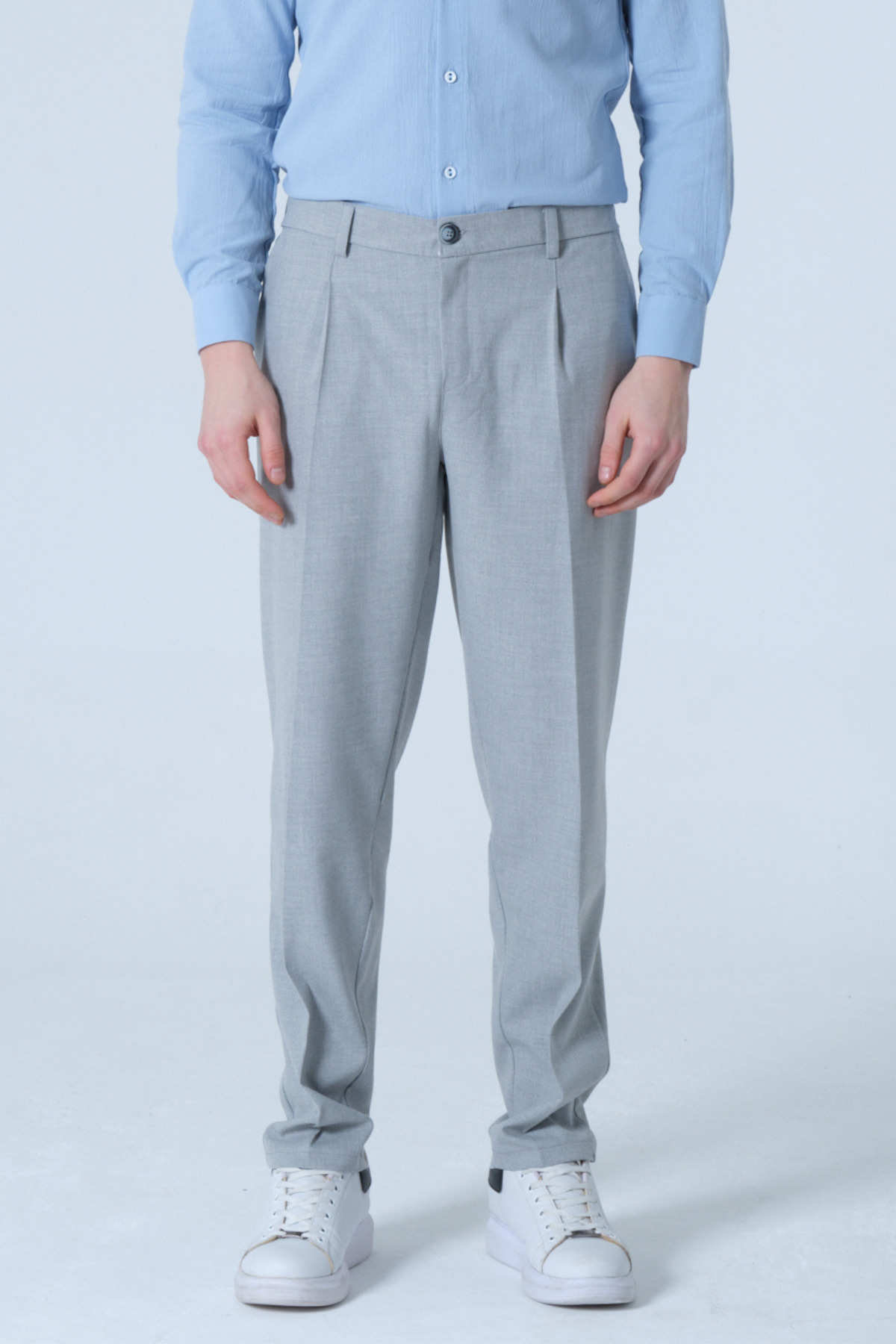 RELAXL Pileli Gri Erkek Kumaş Pantolon Regular Fit Büyük Beden 2XS-10XL görsel 5