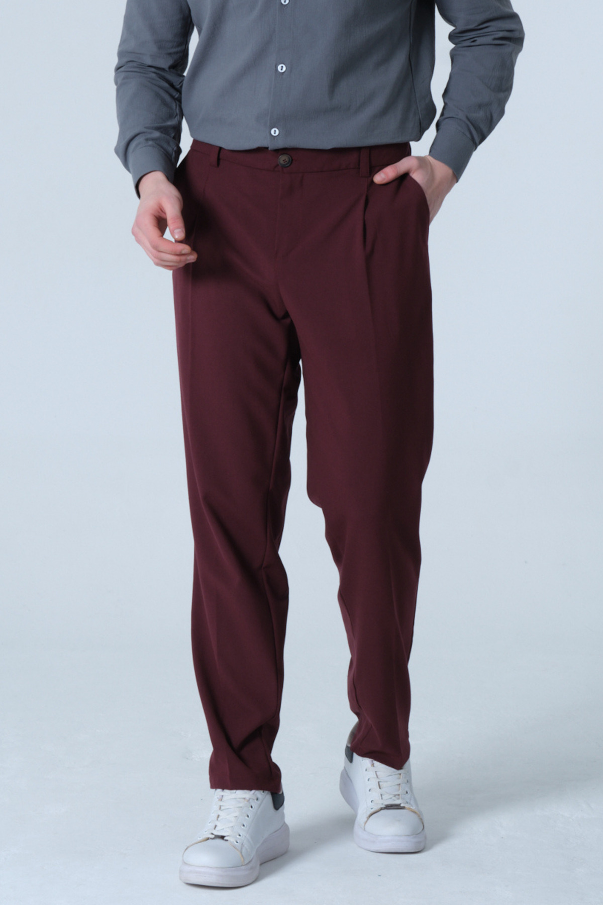RELAXL Regular Fit Boru Paça Bordo Erkek Kumaş Pantolon Battal Boy görsel 4