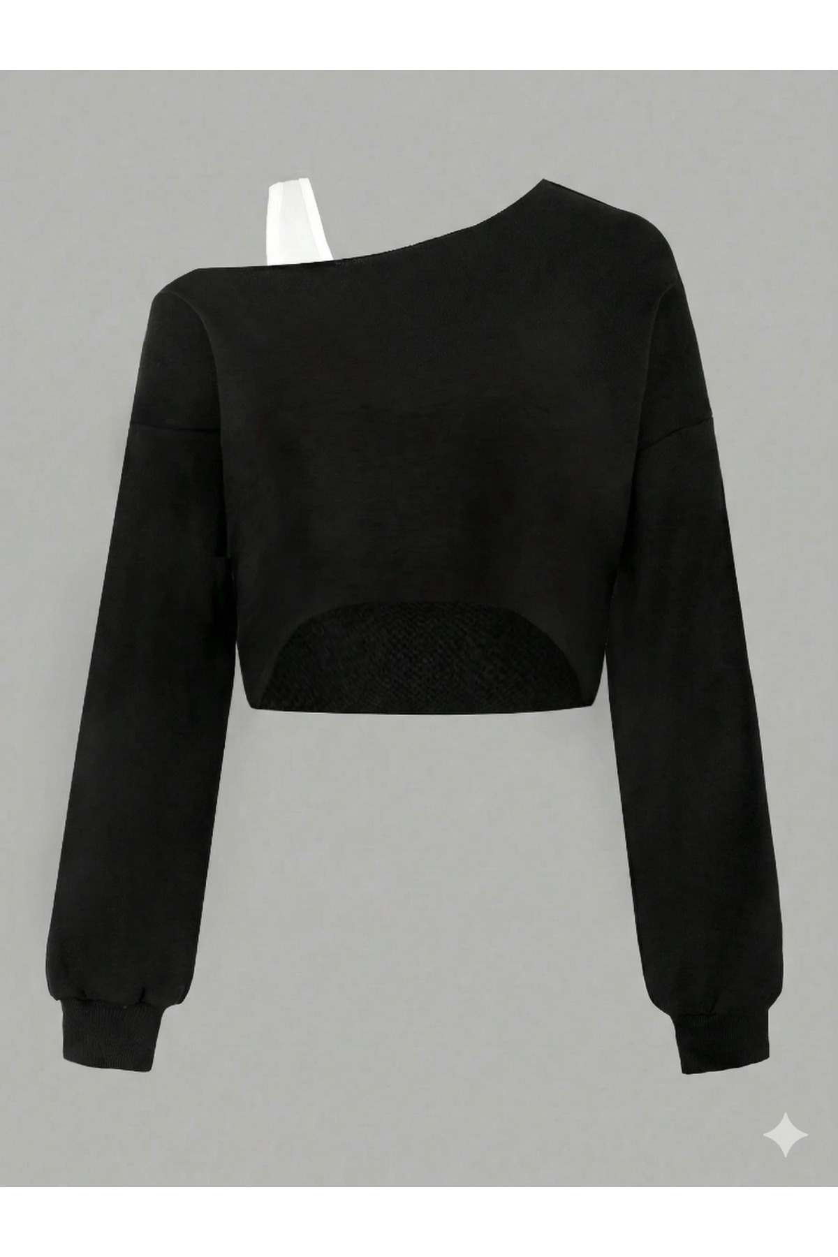 peelter  Kadın Tek Omuz Beyaz Kalın Askılı Oversize Pamuklu Nefes Alan Kumaş Crop Sweatshirt