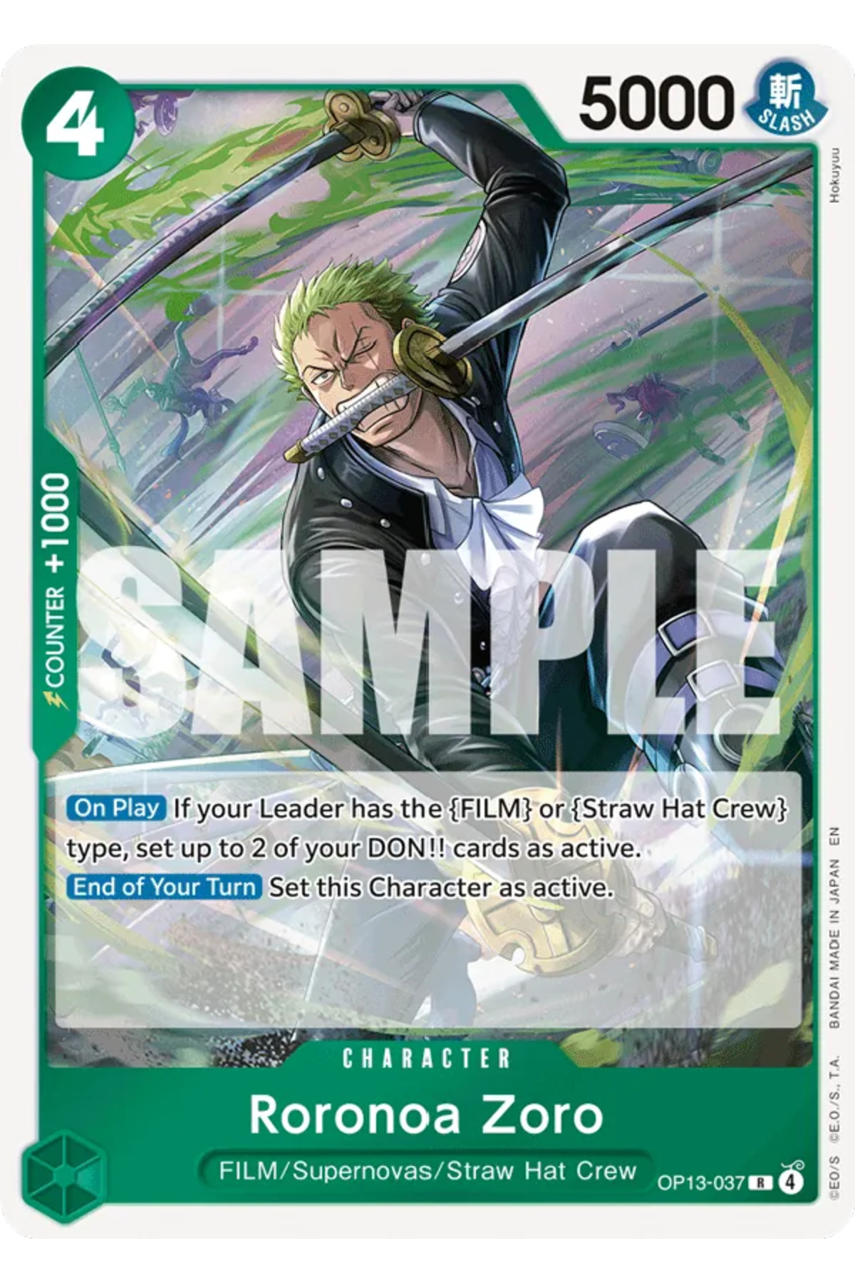 Bandai TCG One Piece Roronoa Zoro OP13-037 Lisanslı Oyun Kartı (EN