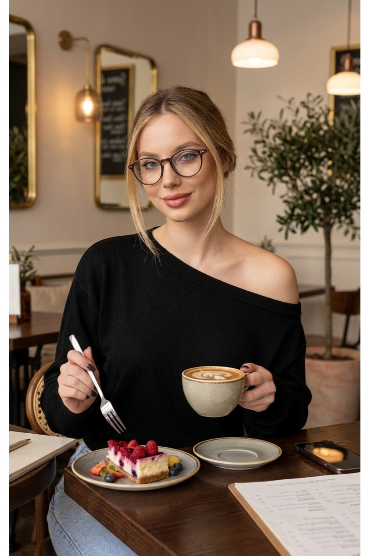 SERMEZ  Kadın Basic Siyah Kayık Yaka Triko Kazak - Görsel 4