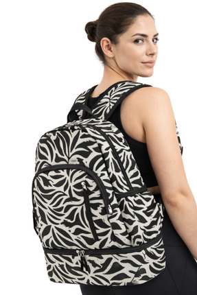 woys Siyah Beyaz Desenli Profesyonel Spor Sırt Çantası - Ayakkabı Bölmeli , L...