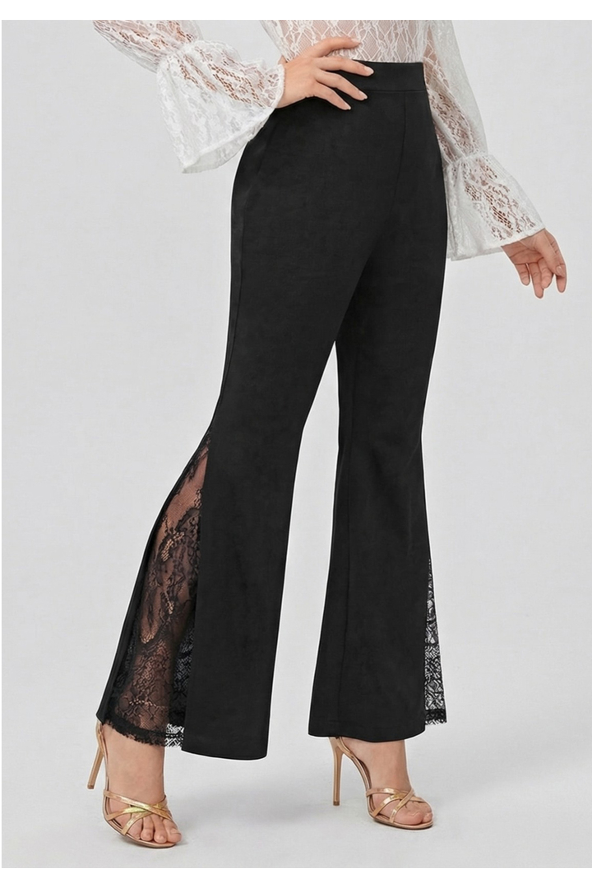 Little Visqon  Yüksek Bel İspanyol Paça Dantel Detaylı Scuba Kumaş Siyah Tayt Pantolon