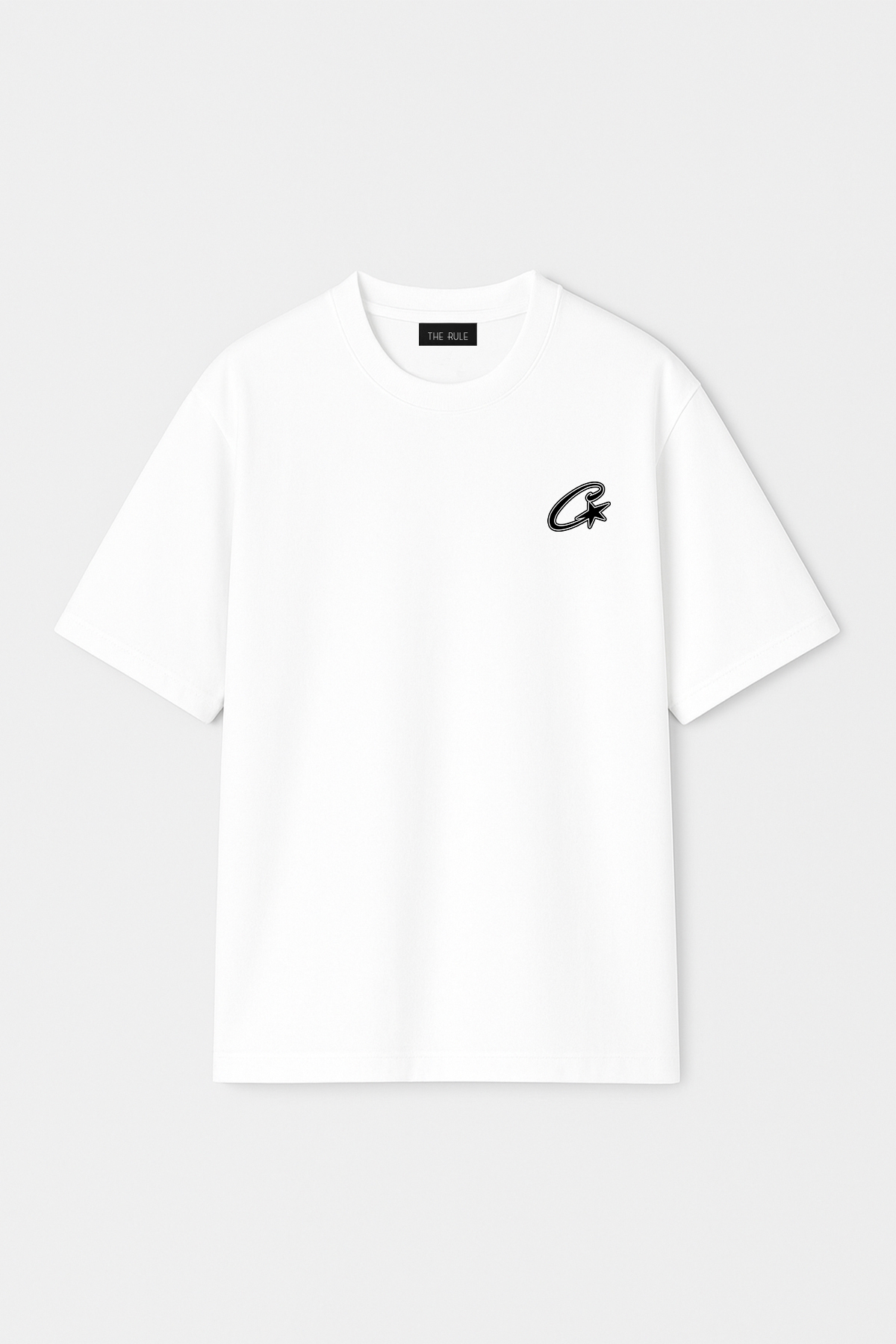 Unisex Corteiz C Baskılı Oversize %100 Pamuk Geniş Kesim Dokulu Bisiklet Yaka Beyaz Tişört RF0655