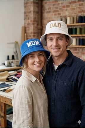 Betülce Mom Dad Baskılı Bucket Şapka – Anne Baba Çift Kombin Şapka