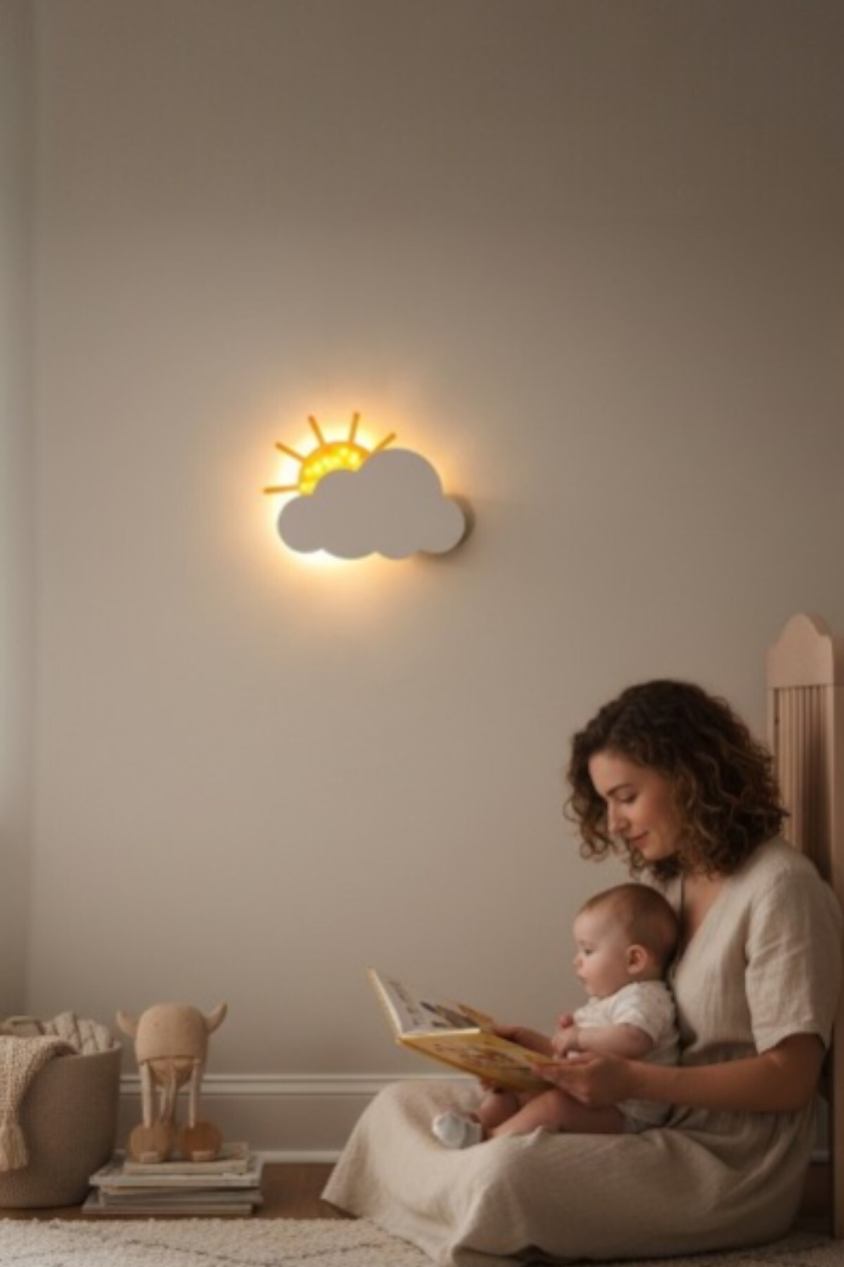 ProLaz Bulut Gece Lambası 2 Adet AA Pil Hediye LED Çocuk Odası Duvar Lambası 22.5x19 cm Kablosuz fotoğrafı 3 (önizleme)