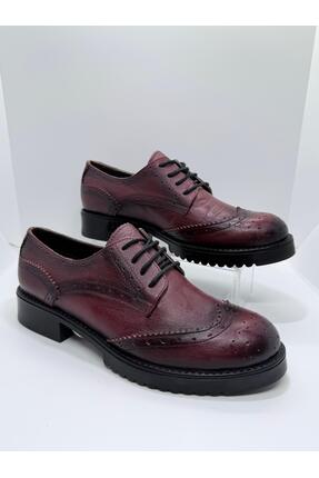 Gloria Hakiki Deri Kadın Klasik Oxford Ayakkabı Kalın Taban Günlük