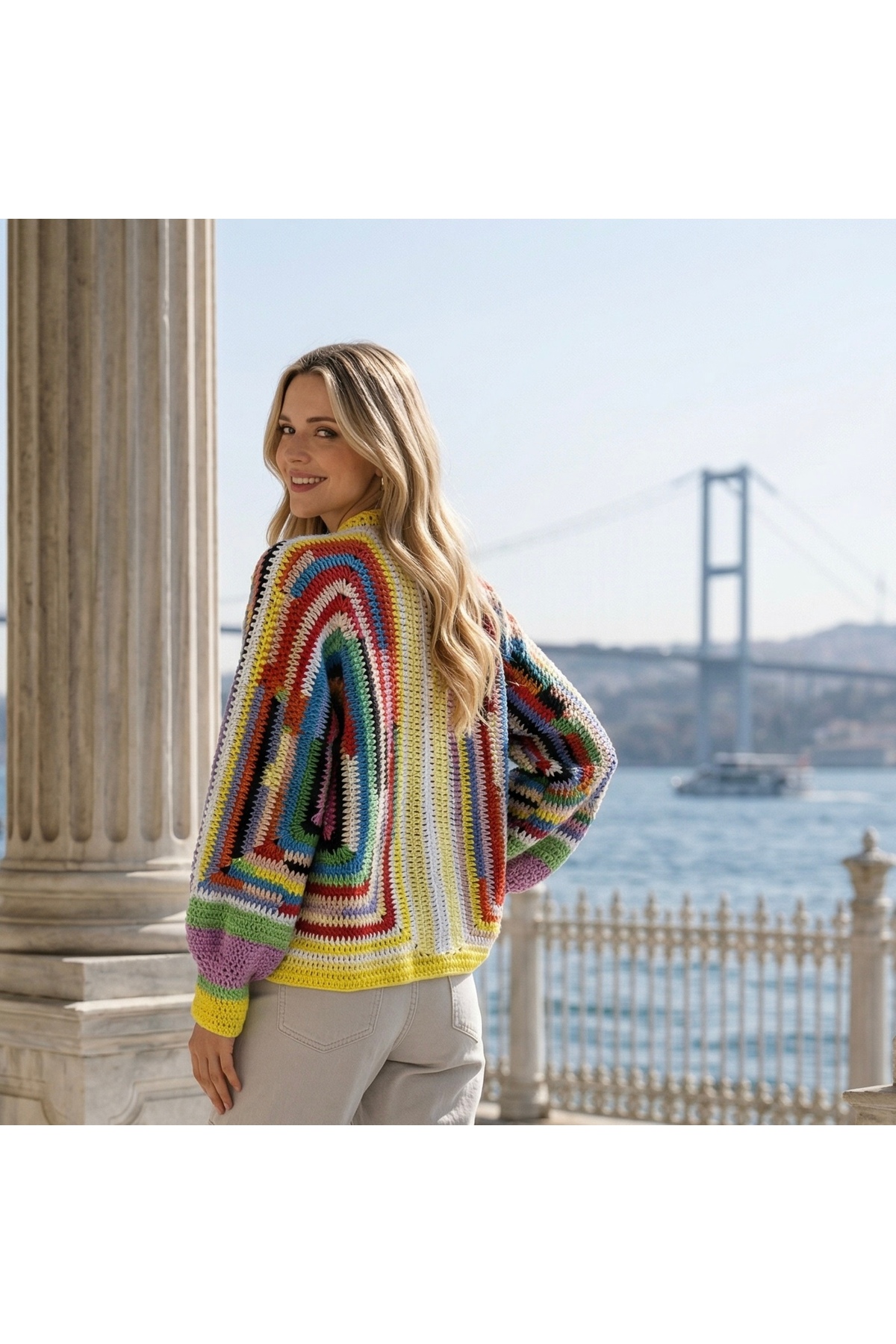 トップス eaphi scarf motif knit cardigan Tanem Çarşı Cardigan Colorful Cotton Trendy Hand Knitted Trendy