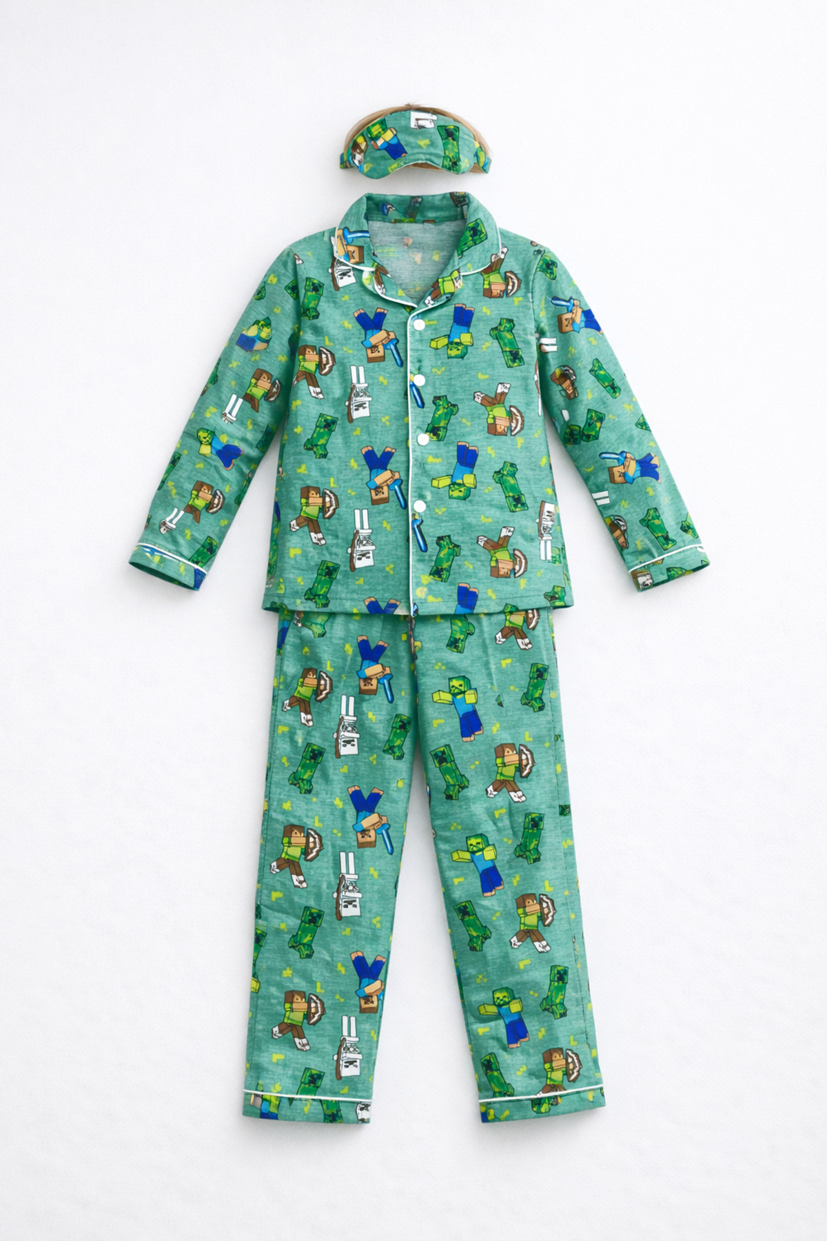 Beka Kids Desenli Uzun Kollu Önden Düğmeli Gömlek Yaka Erkek Çocuk Pijama Takımı Ve Göz Bandı fotoğrafı 5 (önizleme)