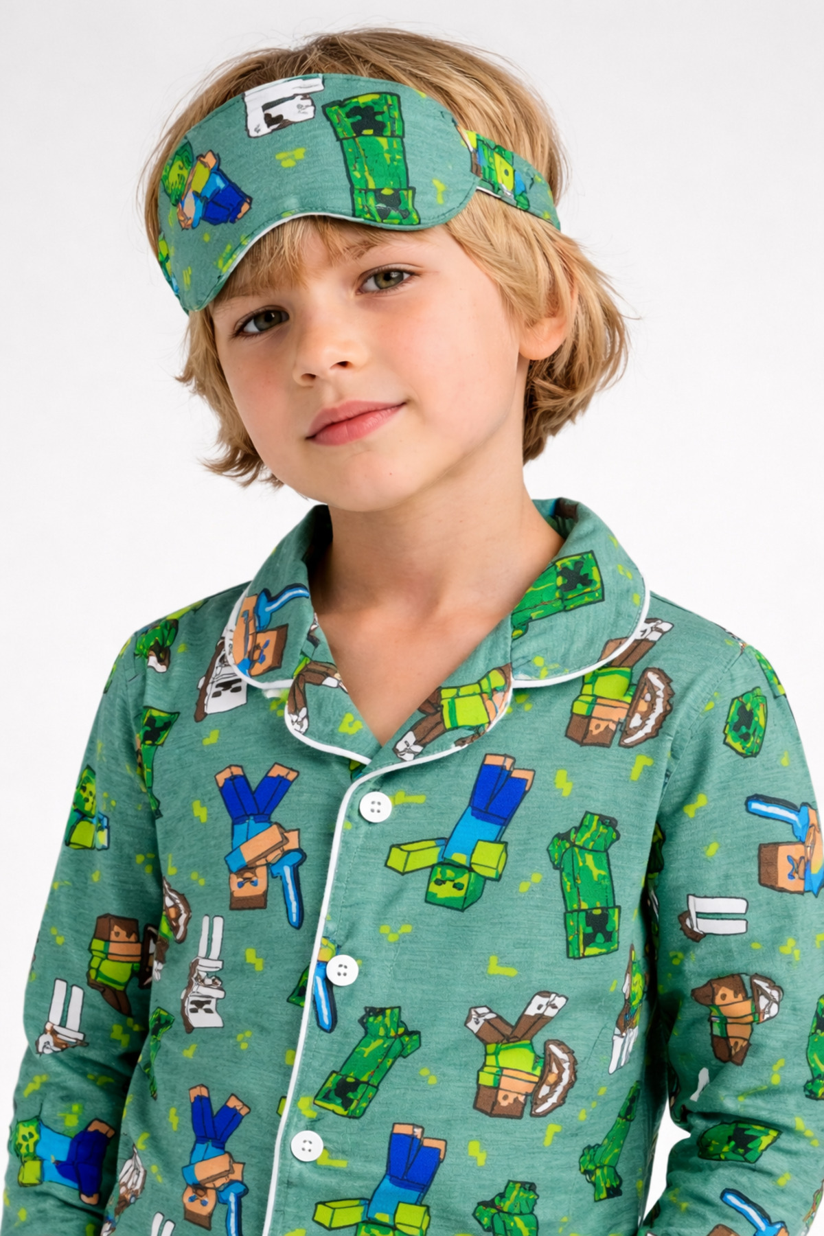 Beka Kids Desenli Uzun Kollu Önden Düğmeli Gömlek Yaka Erkek Çocuk Pijama Takımı Ve Göz Bandı fotoğrafı 2 (önizleme)