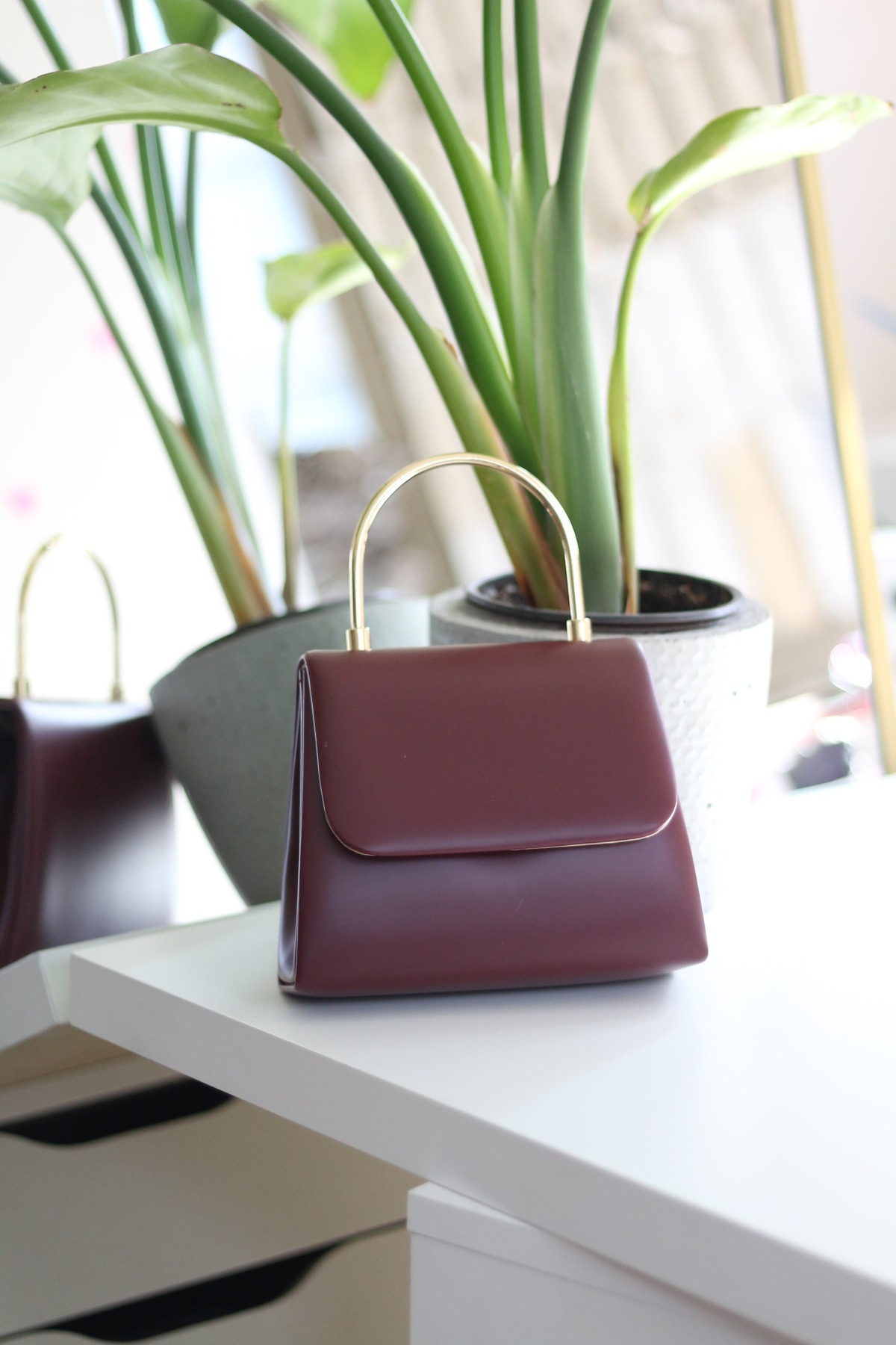 Moom Bag Kadın Bordo Deri Metal Saplı Abiye El Omuz Çantası