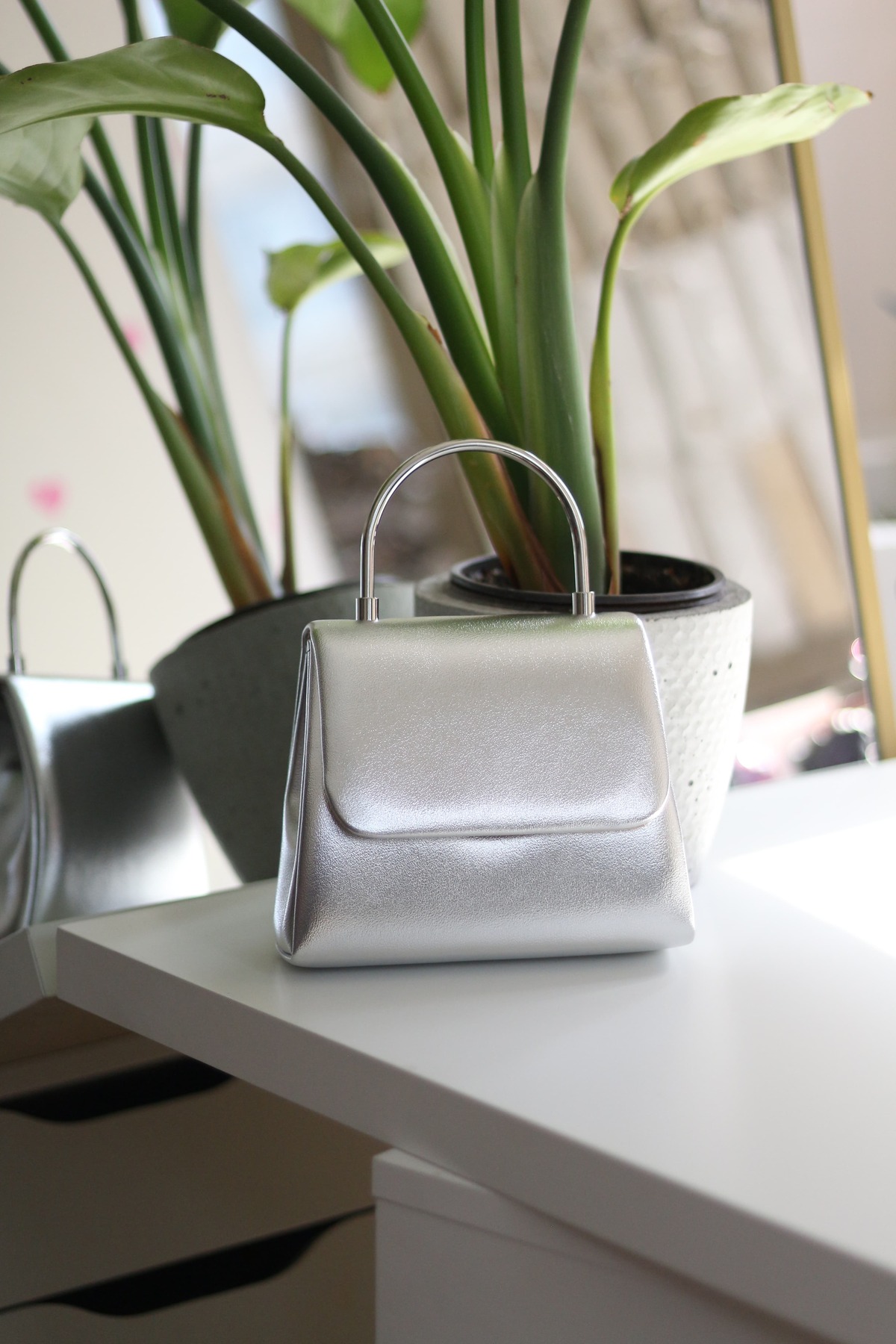 Moom Bag Kadın Silver Deri Metal Saplı Abiye El Omuz Çantası