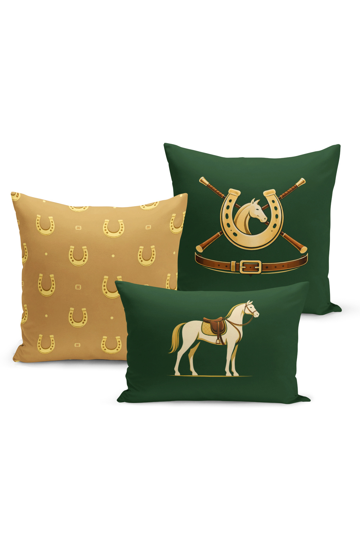 Classic Horse Series Double Sided Digital Printed 3-Piece Cushion Cover Set (Horse)