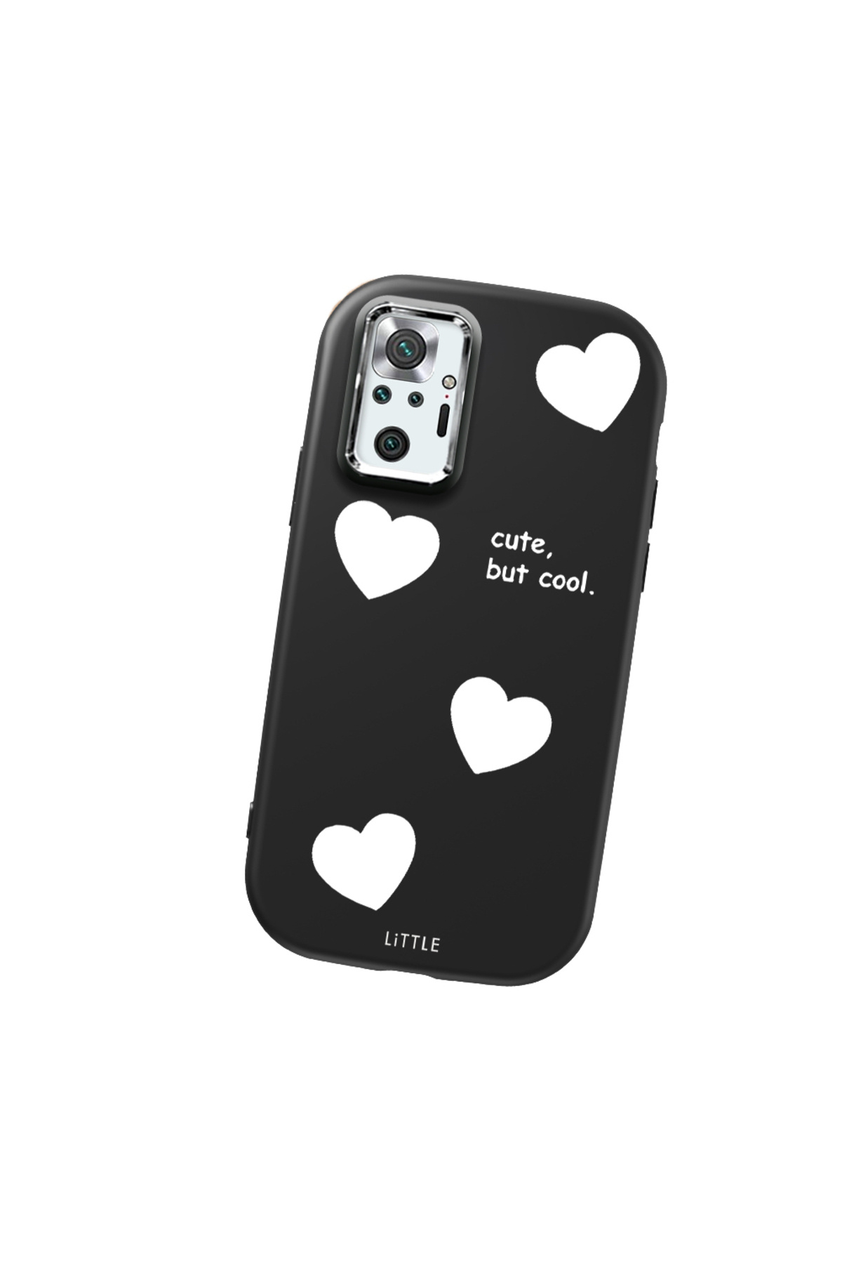 Redmi Note 10 Pro Compatible Black Soft Silicone Phone Case with Camera Protection Heart Pattern