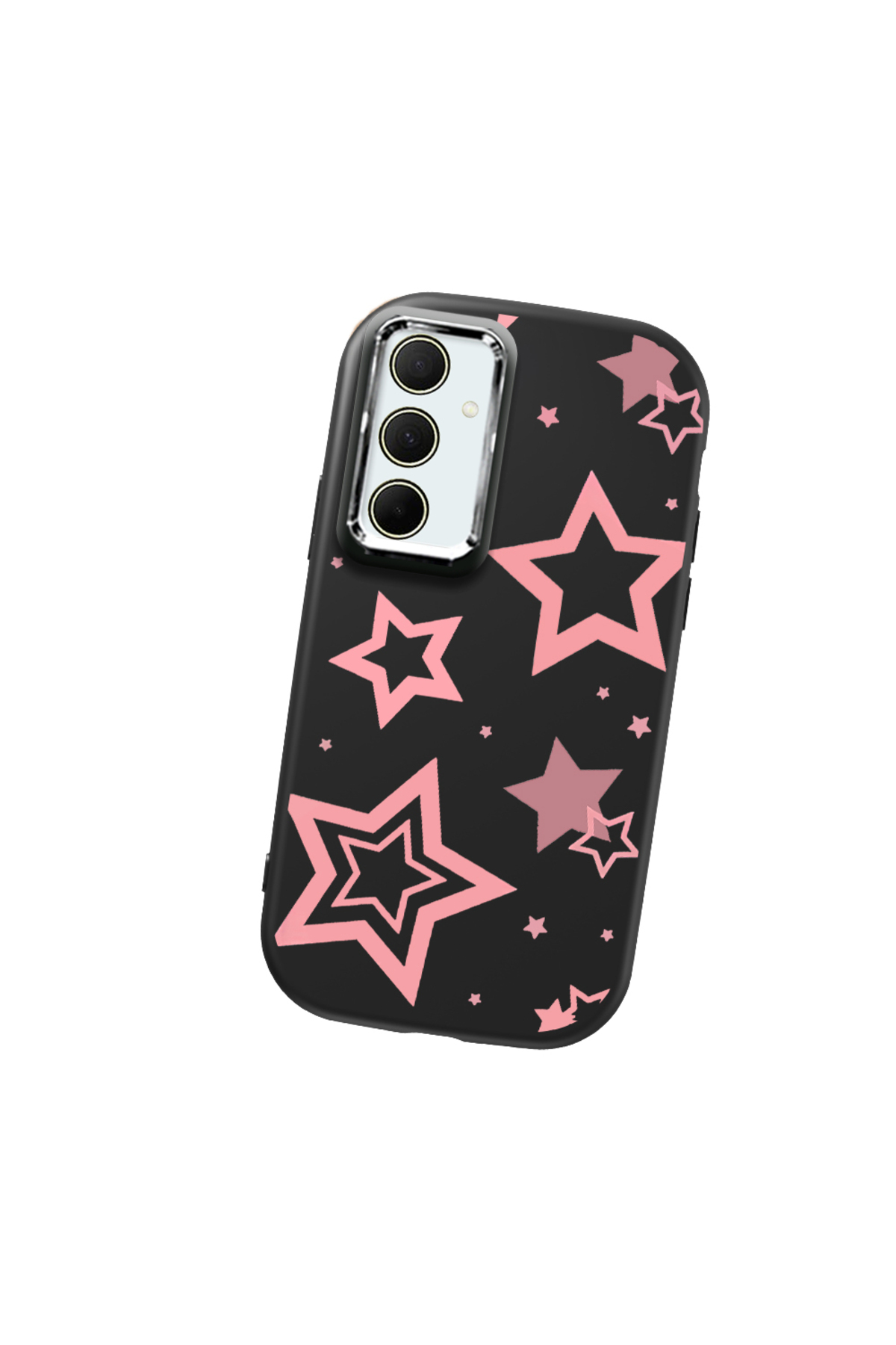 Black Soft Silicone Phone Case with Camera Protection for Samsung Galaxy A35 Pink Star