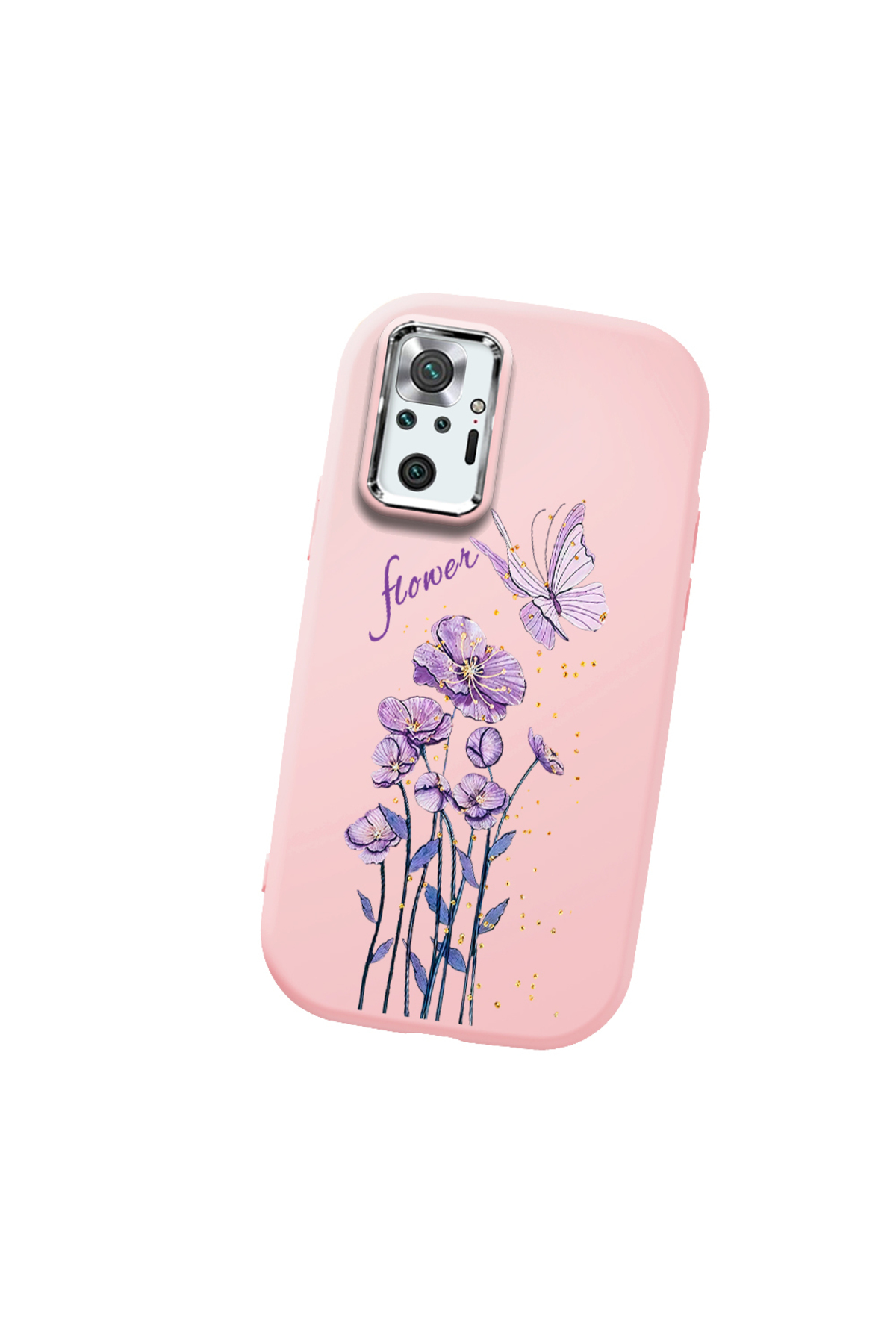 Redmi Note 10 Pro Compatible Pink Soft Silicone Phone Case with Camera Protection Butterfly Flower