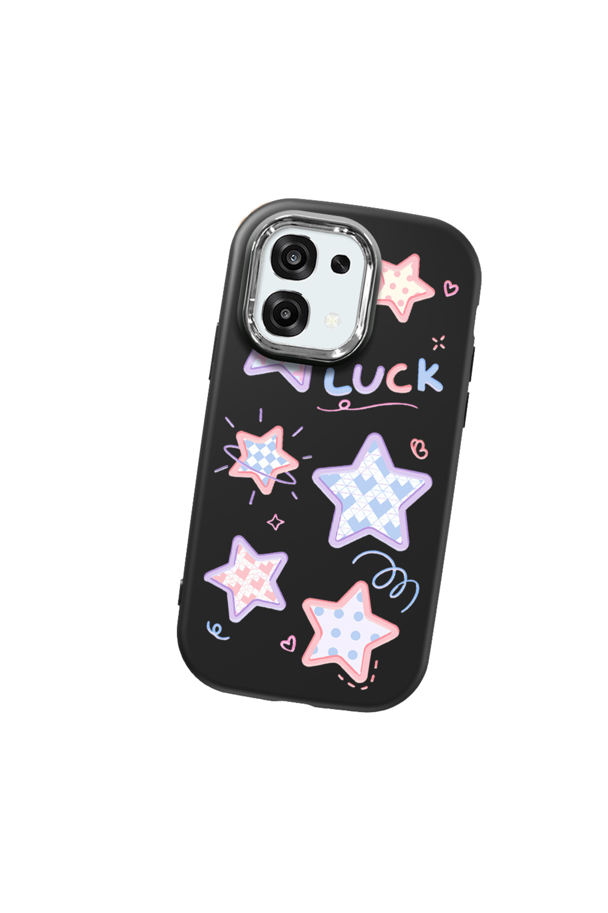 OPPO A6 Pro Compatible Black Soft Silicone Phone Case with Camera Protection Colored Star