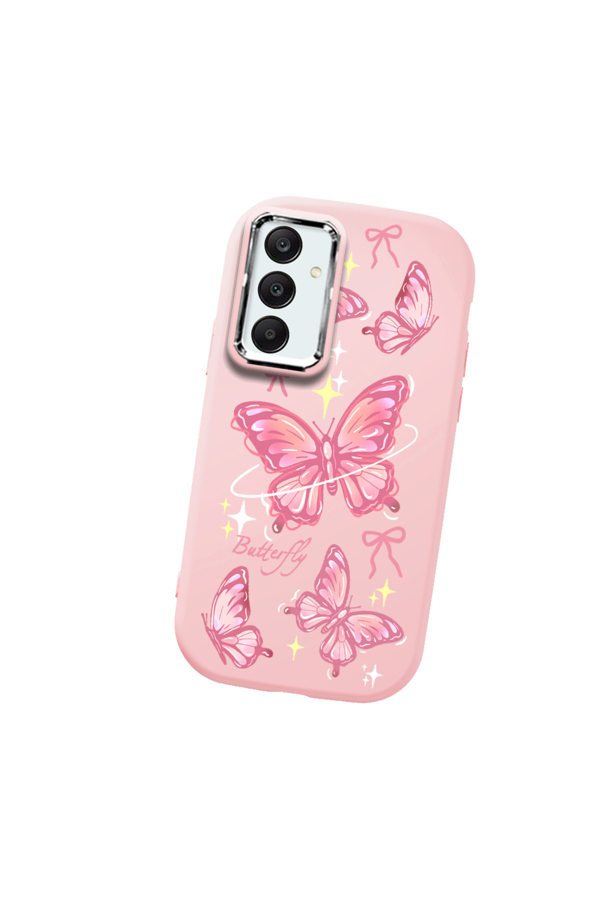 Pink Soft Silicone Phone Case with Camera Protection for Samsung Galaxy A25 Butterfly Pattern