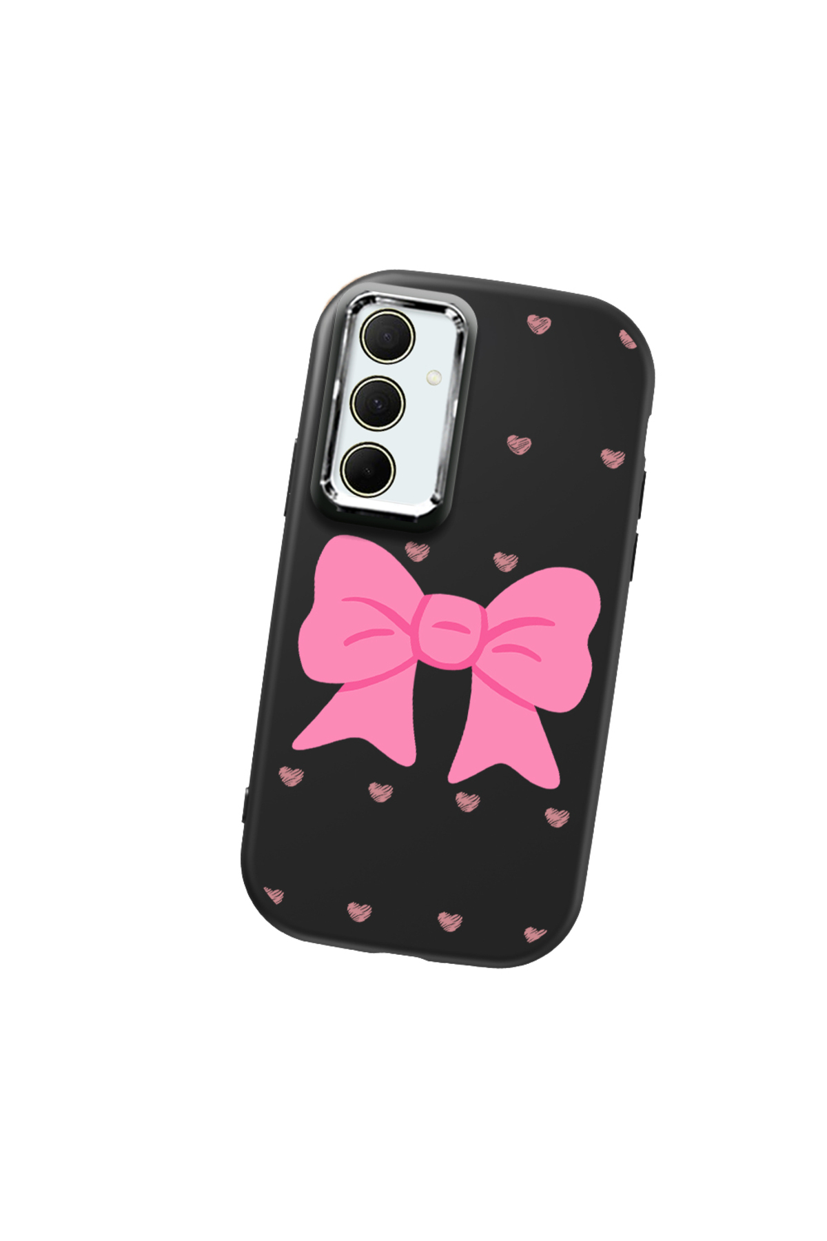 Samsung Galaxy A35 Compatible Black Soft Silicone Phone Case with Camera Protection Bowtie Pattern