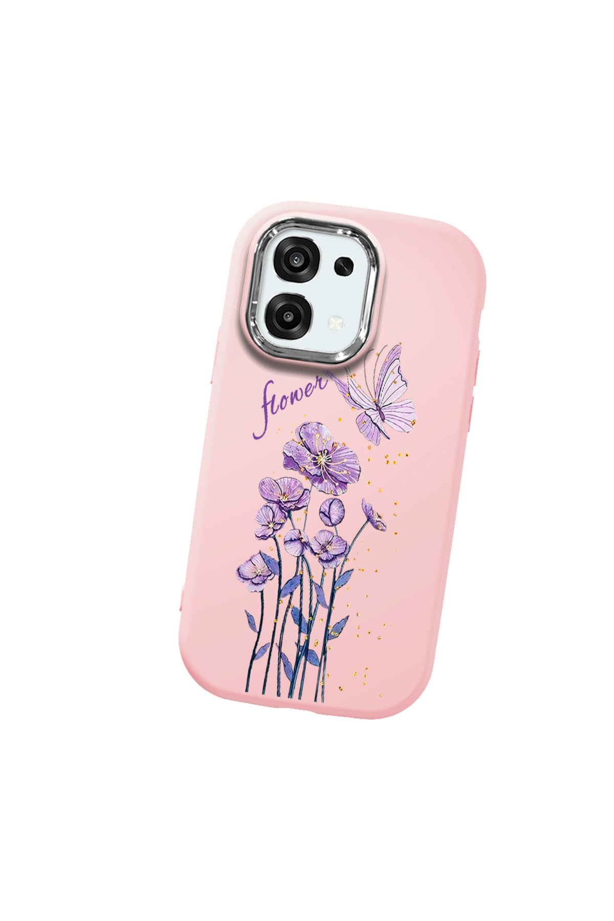Pink Soft Silicone Phone Case Butterfly Flower with OPPO A6 Pro Compatible Camera Protection