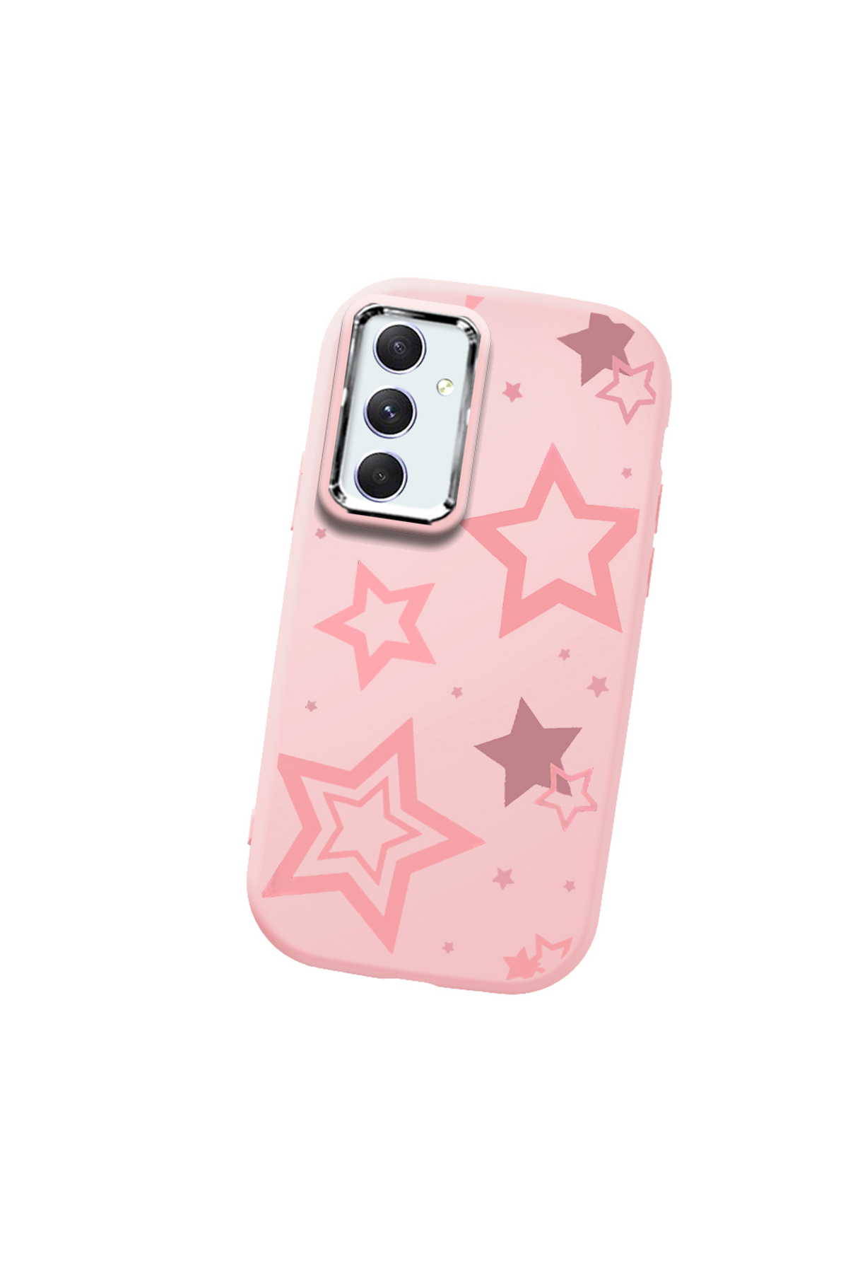 Hontinga Samsung Galaxy A54 Uyumlu Kamera Korumalı Pembe Yumuşak Silikon Telefon Kılıfı Pembe Yıldız