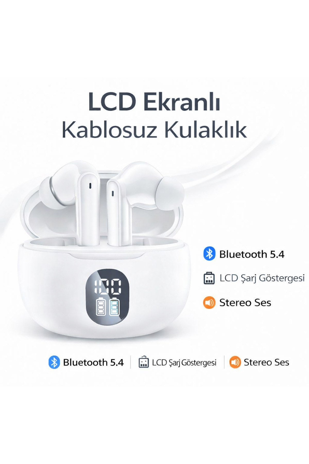 Wireless Bluetooth Earphone with LCD Display, TWS Stereo In-Ear Universal Compatible with Charging Indicator