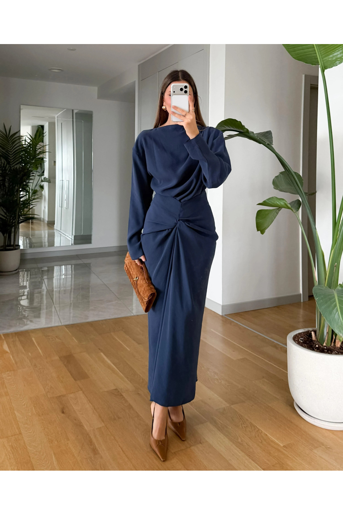 My Blog Indigo Drapiertes Rock-Blusen-Set - 0674