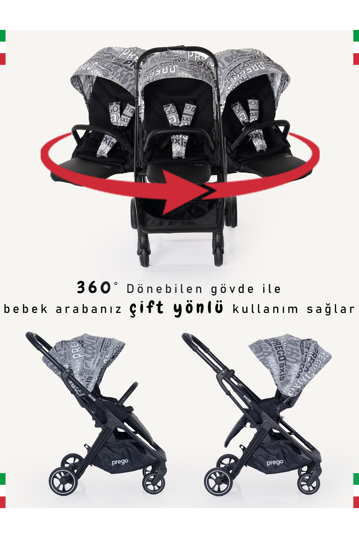 Prego Axis 360 Derece Dönebilen Oturma Üniteli Çift Yönlü Bebek Arabası fotoğrafı 2 (önizleme)