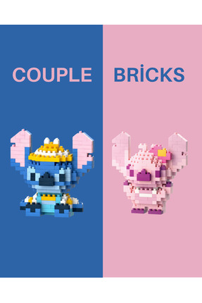 Bricks Premium Stitch Couple Sarı Nano Blok Seti Sevgiliye Özel Çift Karakter...