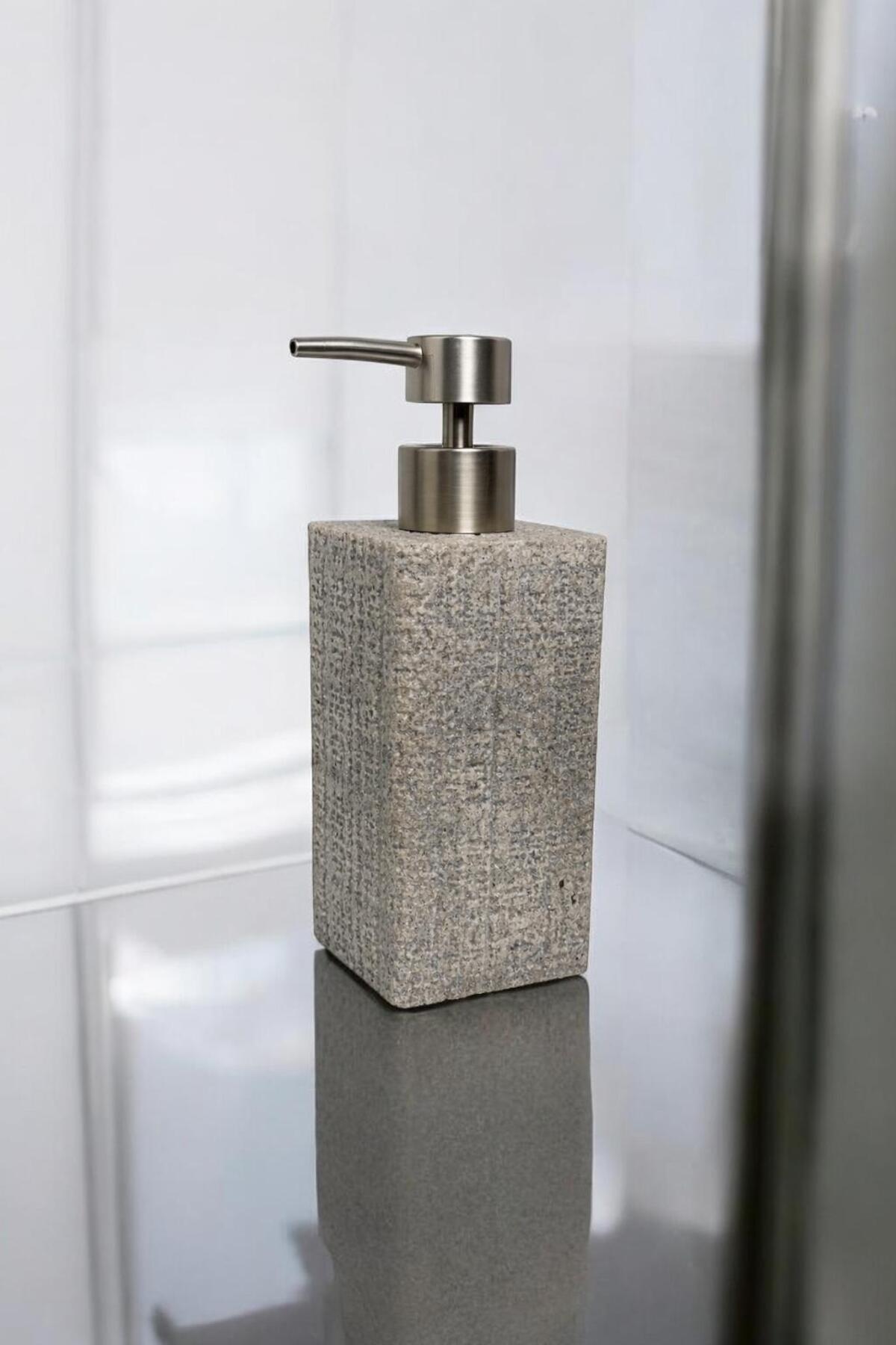 Taş Görünümlü 430 ml Sıvı Sabunluk – Modern Tasarım Şık Banyo Sabunluğu
