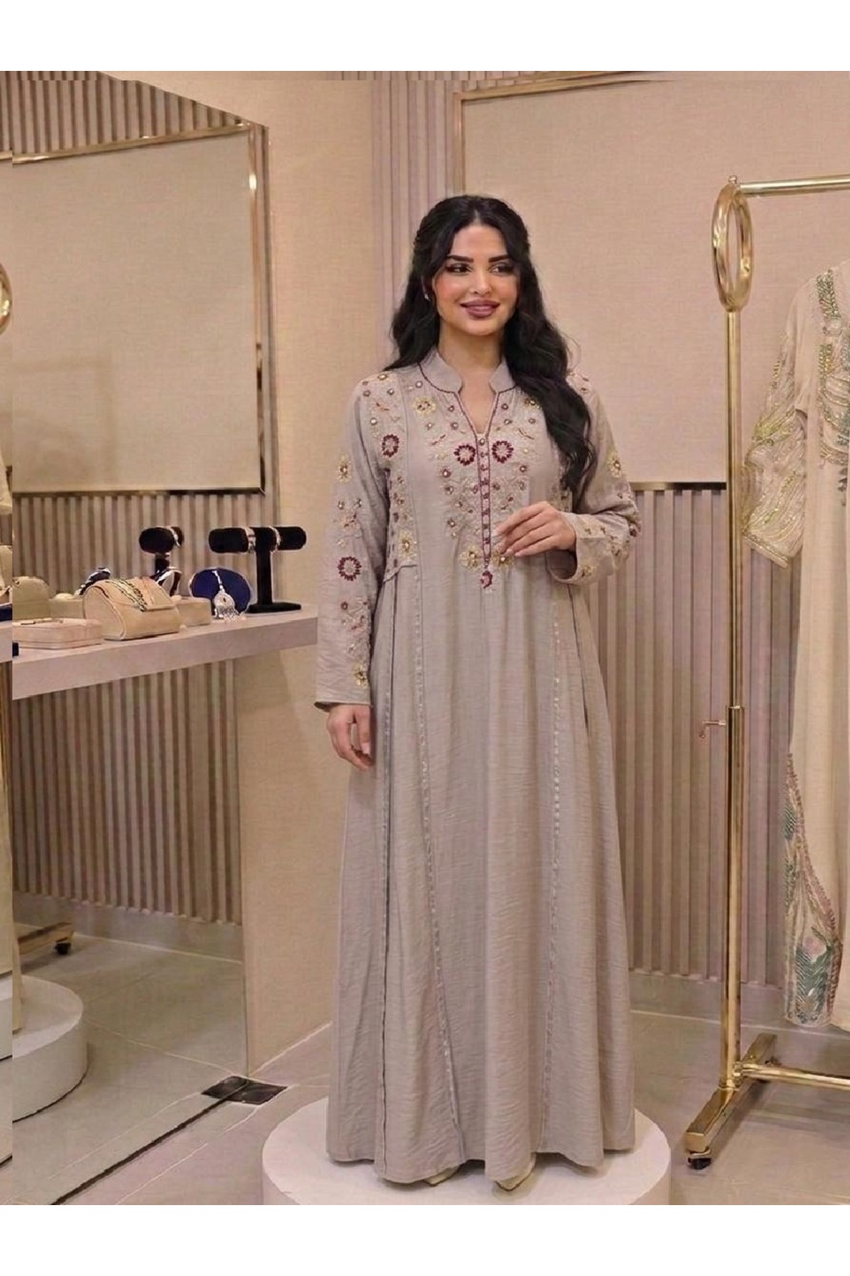 فستان العيد/ جلابية سهرة خليجي صدر تطريز مع ياقة و...