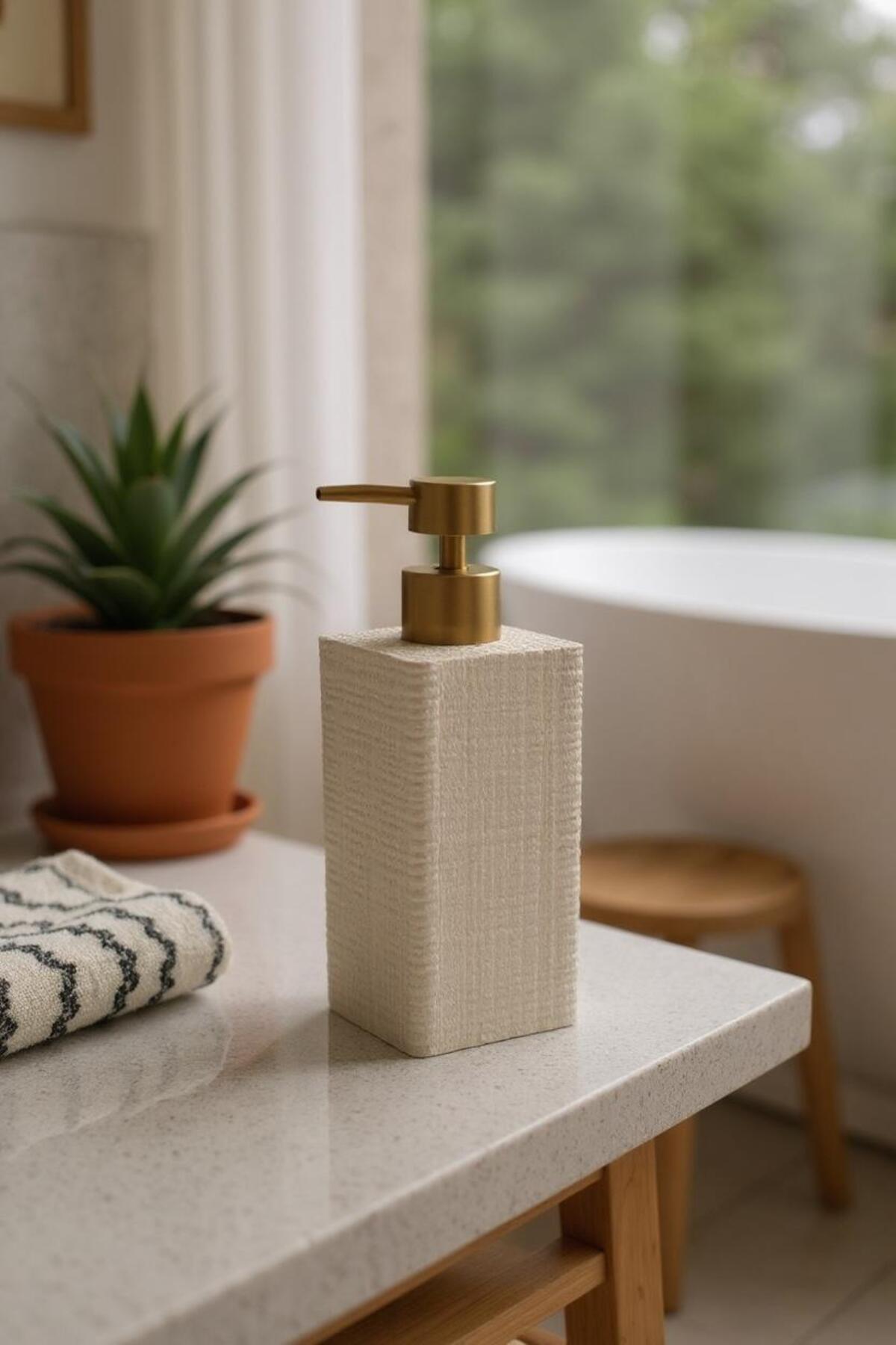 Taş Görünümlü 430 ml Sıvı Sabunluk – Modern Tasarım Şık Banyo Sabunluğu