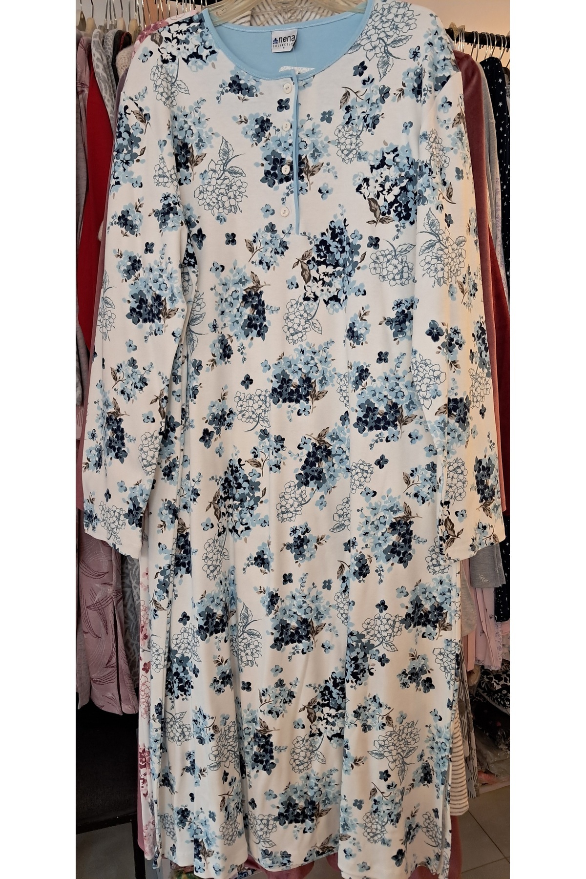 Nena Pamuklu Uzun Kol Gecelik