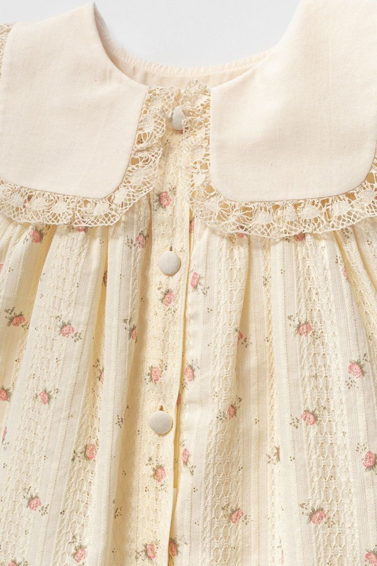 cantoy Dantel Yakalı Çiçekli Kız Bebek Elbise ve Bandana Takımı fotoğrafı 2 (önizleme)