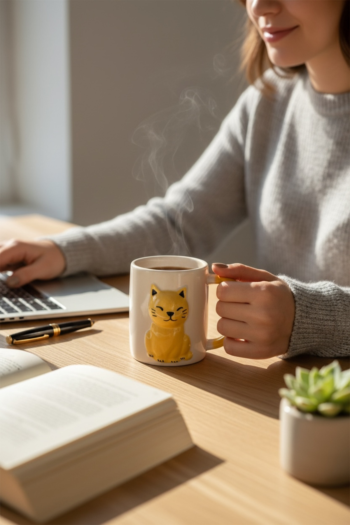 Kedi Desenli Porselen Kupa – Sevimli Kedili Kahve ve Çay Kupası 200 ml