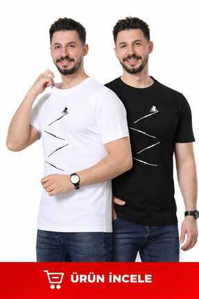 GEZEGENX İkili (2) Erkek tişört bisiklet Baskılı t-shirt %100 pamuk siyah ve ...