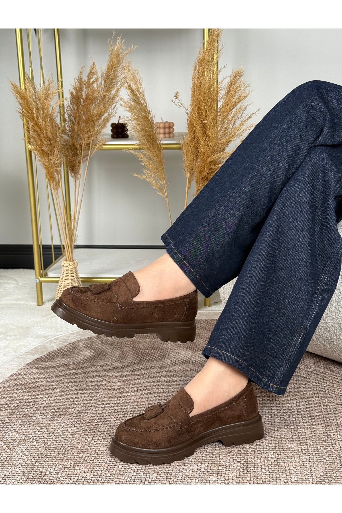Eysha Dalia Kadın Kahverengi Süet Püsküllü Orta Tabanlı Loafer görsel 6