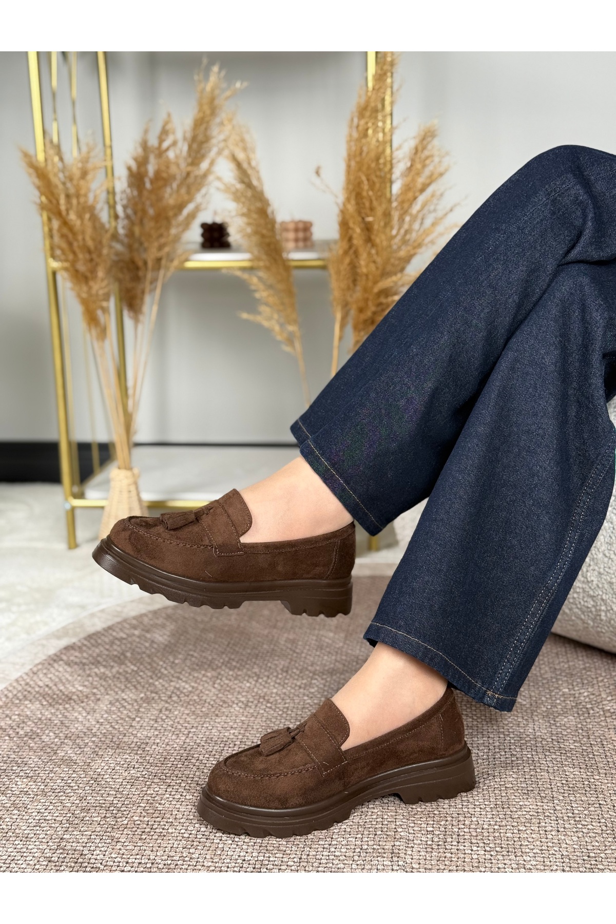 Eysha Dalia Kadın Kahverengi Süet Püsküllü Orta Tabanlı Loafer