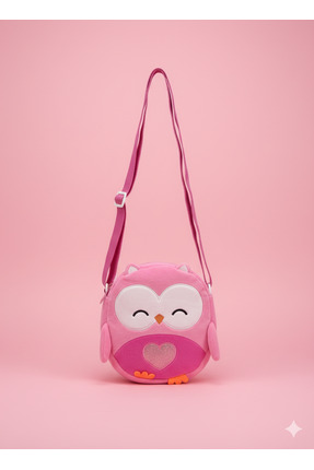 moimaaksesuar Peluş Baykuş Figürlü Çocuk Omuz Çantası – Pembe Ayarlanabilir A...