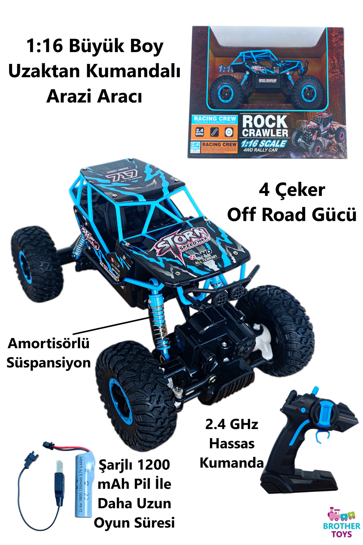 Brother Toys 1:16 Büyük Boy 4x4 Amortisörlü Uzaktan Kumandalı Rock