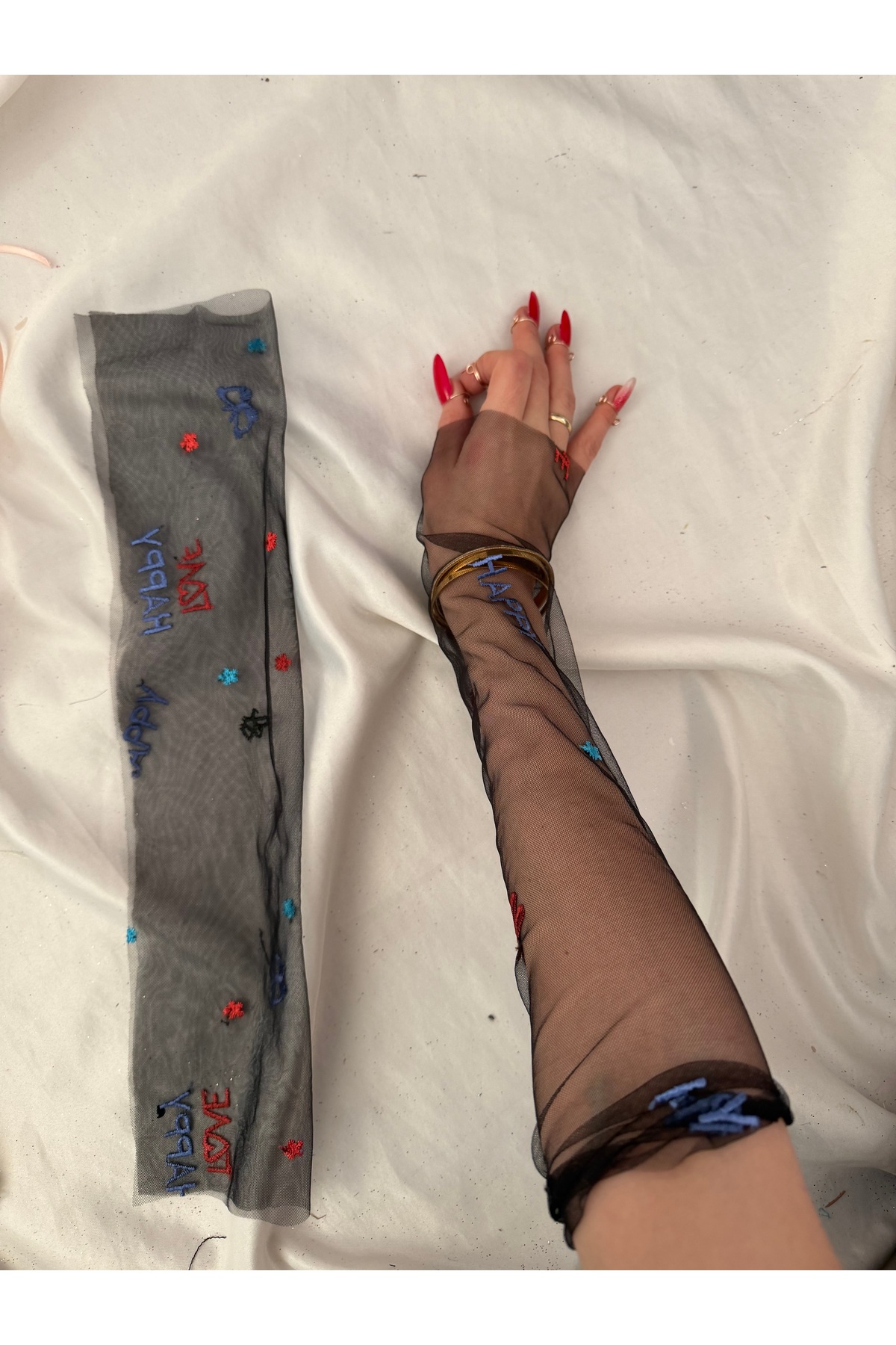 Nurcanilirboutique Siyah tül zarif eldiven kolluk görsel 3
