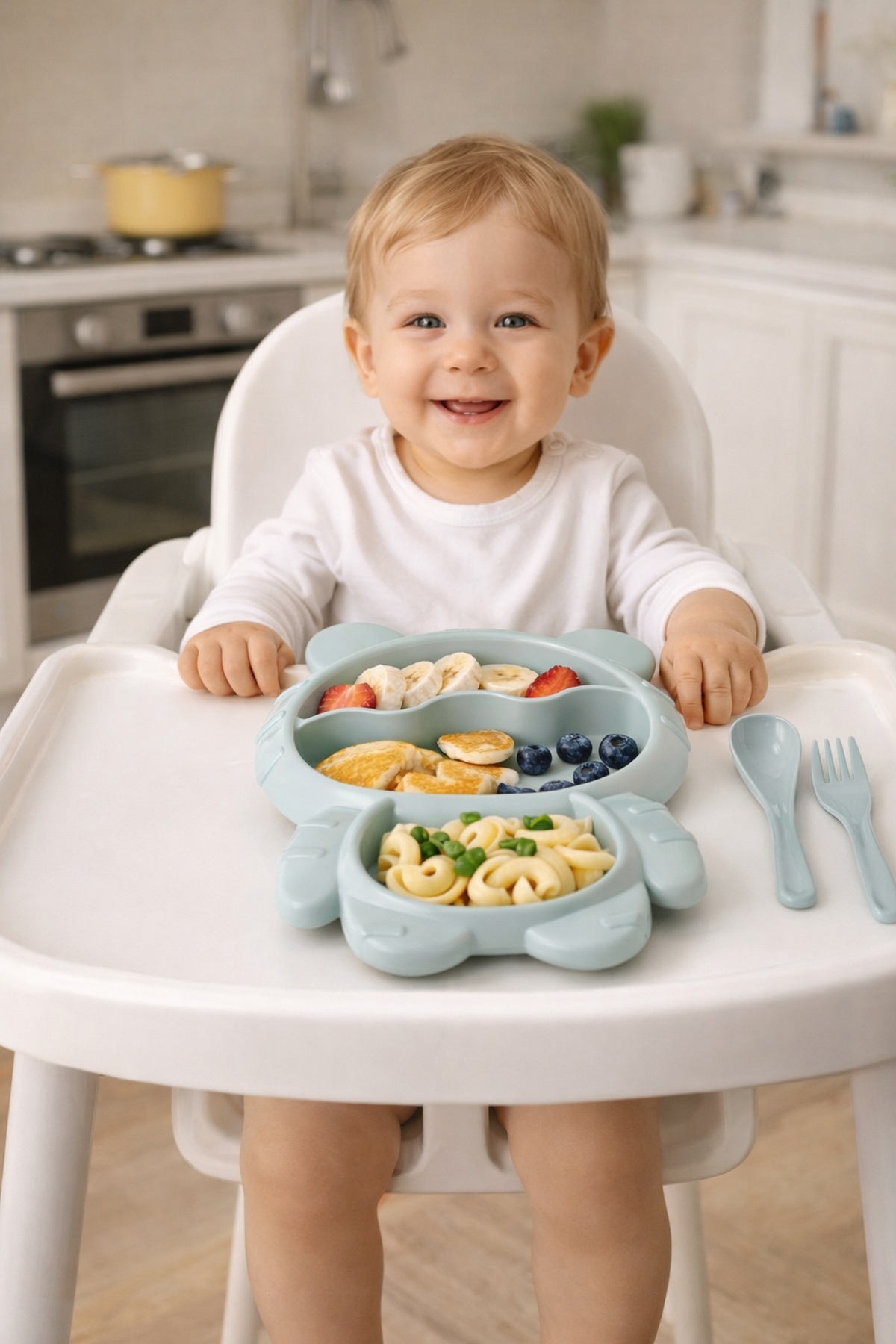Babylike Bölmeli Bebek Beslenme Tabağı – Kaşıklı Çatallı Çocuk Mama Tabağı BPA Free Bebek Beslenme Seti fotoğrafı 5 (önizleme)