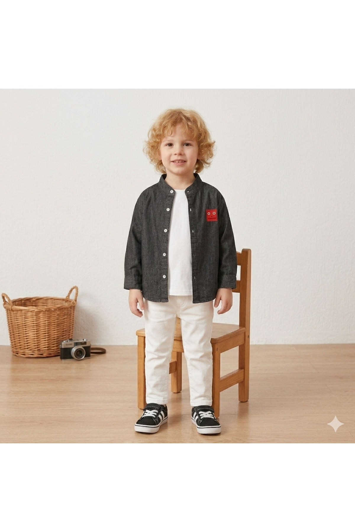 melisam.msg Erkek Çocuk Denim Gömlek Kırmızı Nakışlı fotoğrafı 4 (önizleme)