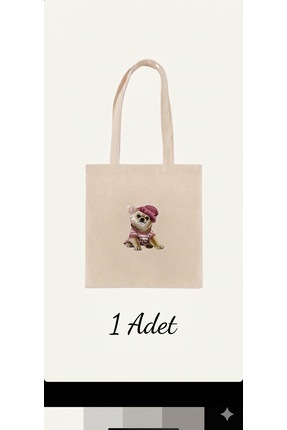 Şadoğlu Tekstil Kişiye Özel Köpek Baskılı Kanvas Bez Çanta - 35x40 cm Ham Bez...