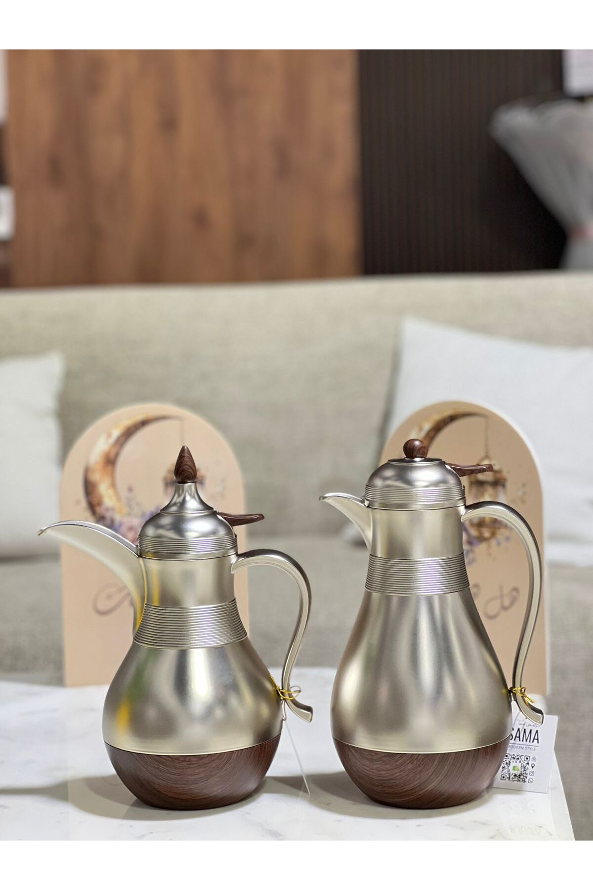 طقم ترامس امل فضي مطفي مخشب حافظ للحرارة من 6-9 سا...