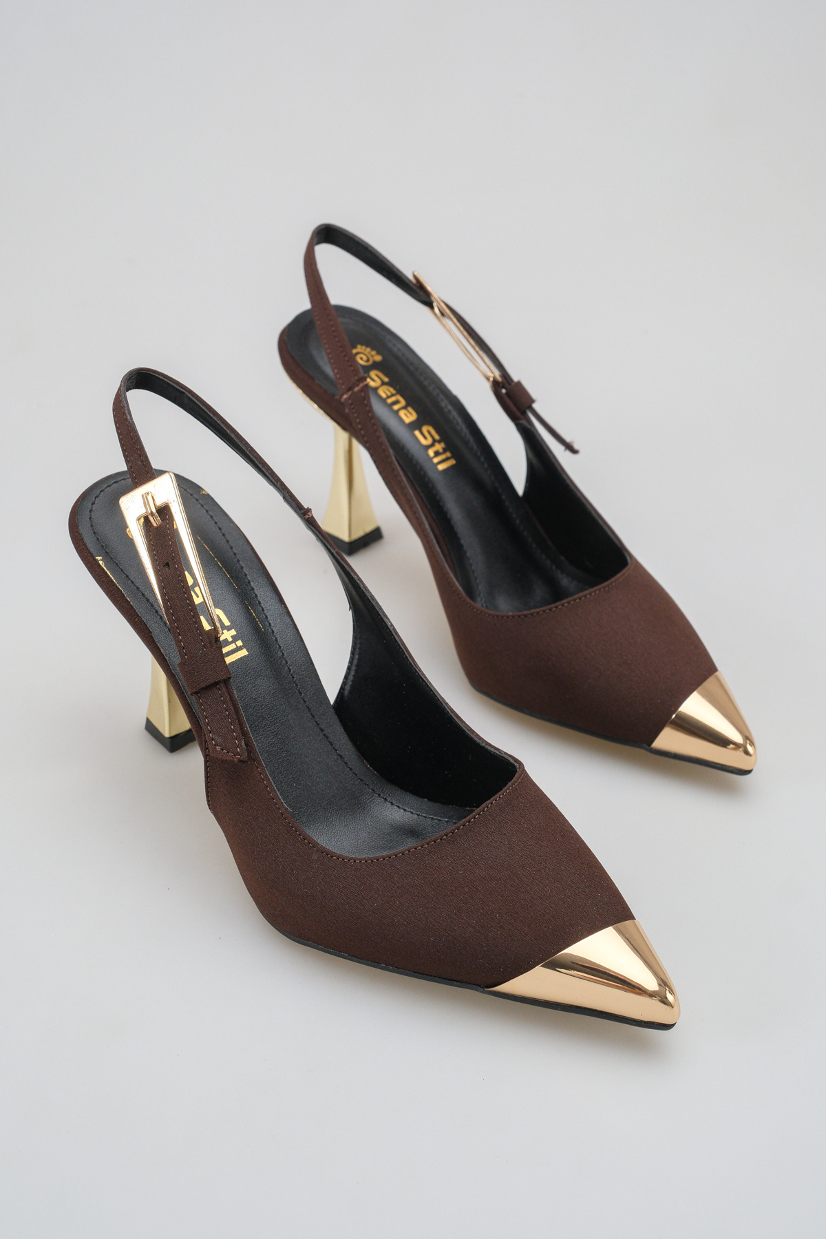 Open Back Special Design Heels Side Gold Buckle Pointed Nose Stylish woman Stiletto