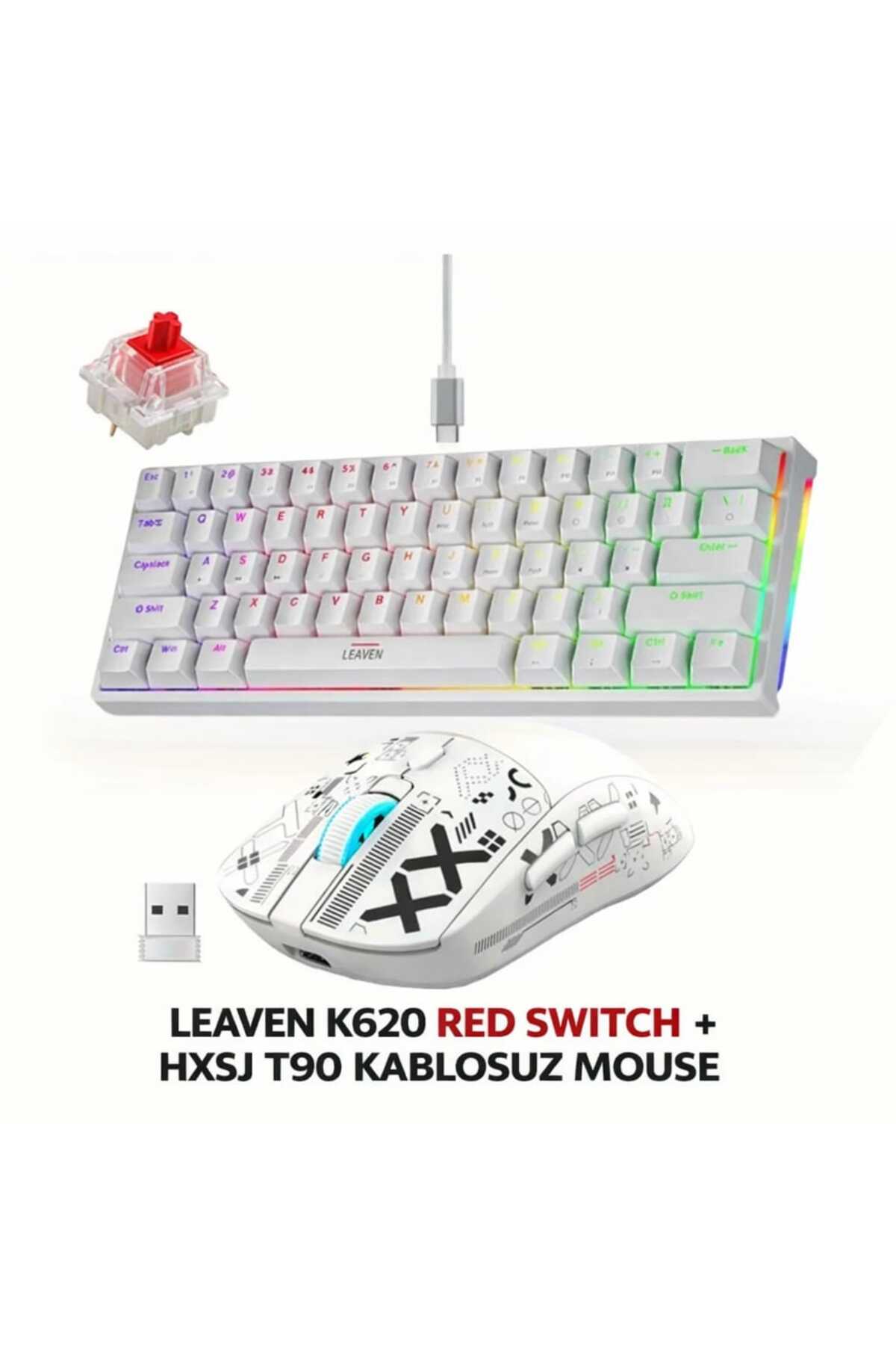 Levaen K620 Hot-Swap wired red switch Mechanical Keyboard+ HXSJ T90 Wireless 3 Mode Gaming Mouse