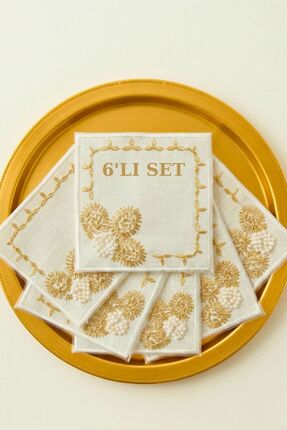 Aylia Home 6 Adet Boncuklu Sunumluk Peçete,Kokteyl Peçete,Kahve Yanı Sunum Pe...